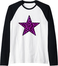 Purple Rockabilly Punk Rocknroll Cheetah Pattern Leopard Raglan Baseball Tee T Shirt Comfort Fit Everyday Wear