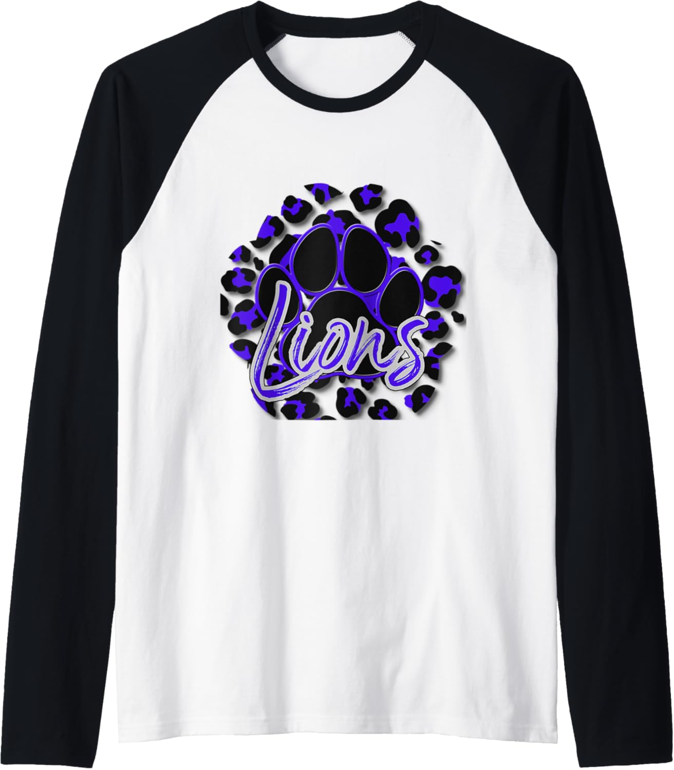 Lions Purple Black Cheetah School Sports Fan Team Spirit Raglan Baseball Tee T Shirt High Search Demand US Top Pick