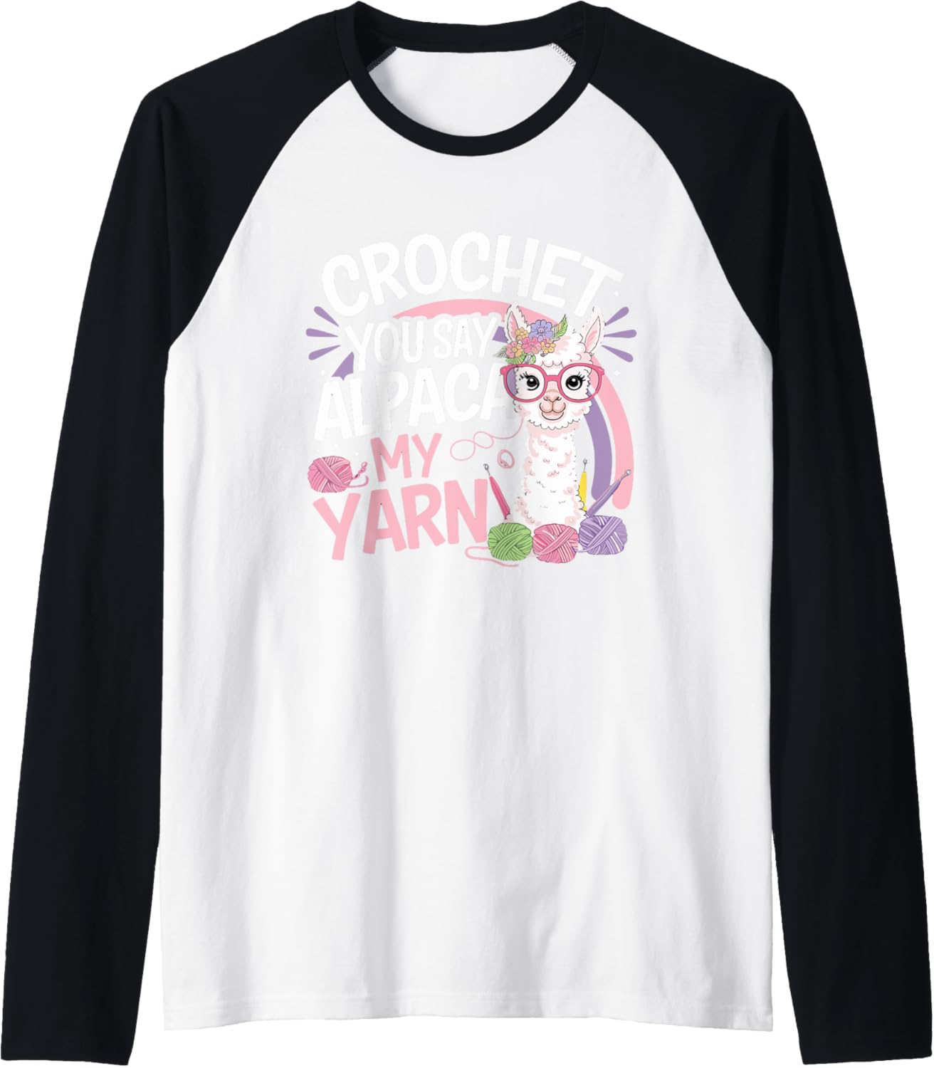 Crochet Alpaca My Yarn Funny Raglan Baseball Tee T-Shirt | Viral US Pick | Customer Favorite
