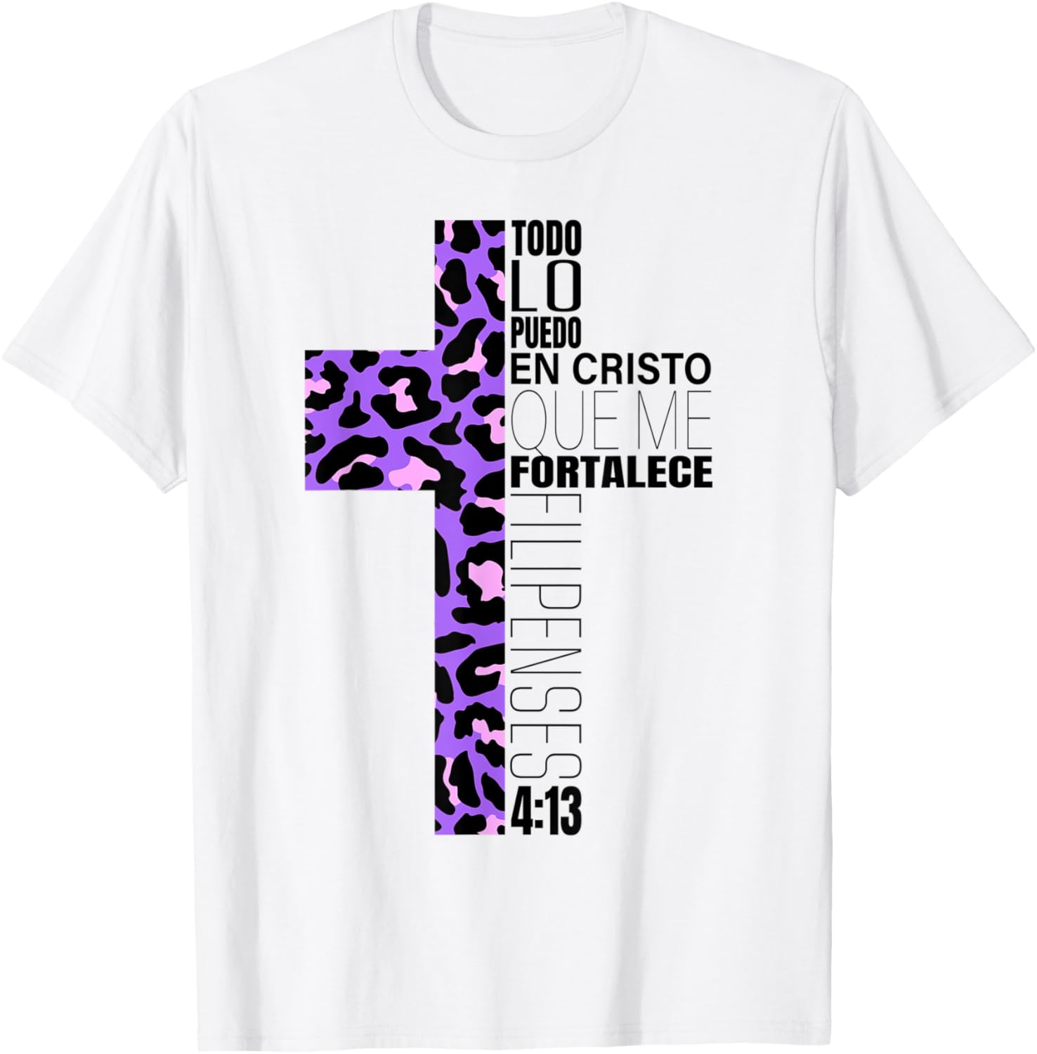 Christian Spanish Cheetah Print Filipenses 4 13 Women Girls Apparel Trending US Hot Right Now