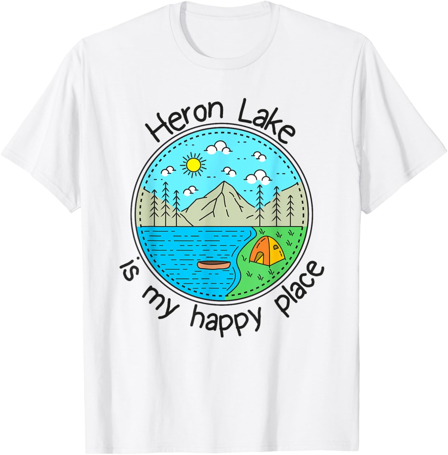 Fishing Boating Camping - My Happy Place Heron Lake Apparel | Trending 2025 | Daily Wear Essential