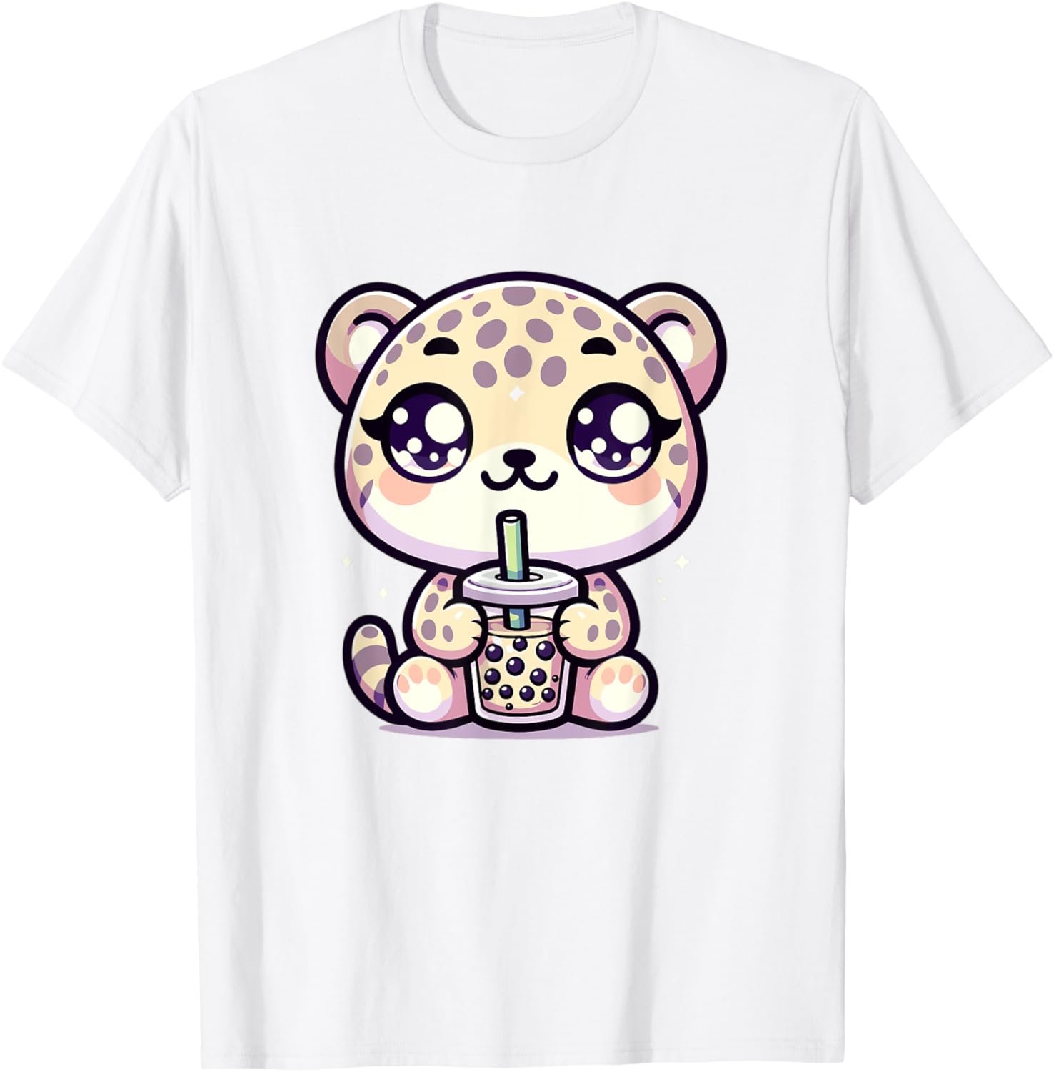 Cute Japanese Kawaii Chibi Cheetah Drinking Boba Tea Apparel Premium Print Best Seller Look