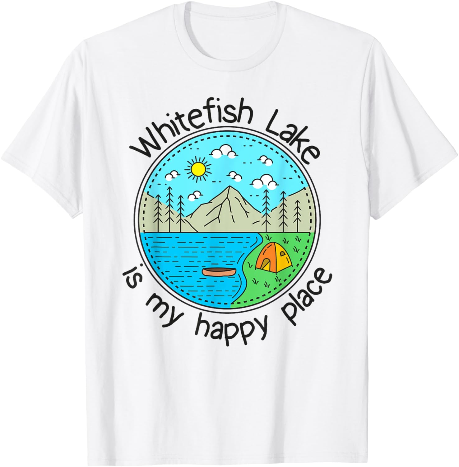 Fishing Boating Camping - My Happy Place Whitefish Lake Apparel | Google Shopping Optimized | Daily Wear Essential