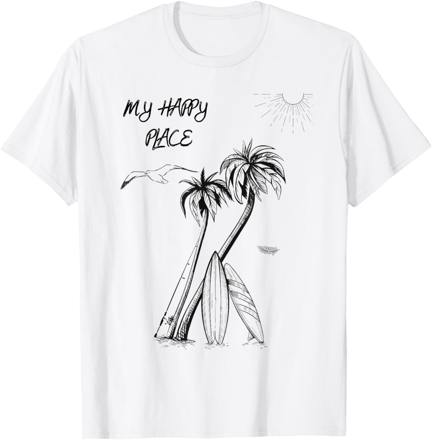 My Happy Place - Palm Trees, Surfboards, and Serenity T-Shirt for Men Women Kids T-Shirt | Top Conversion Title | Top Rated Comfort