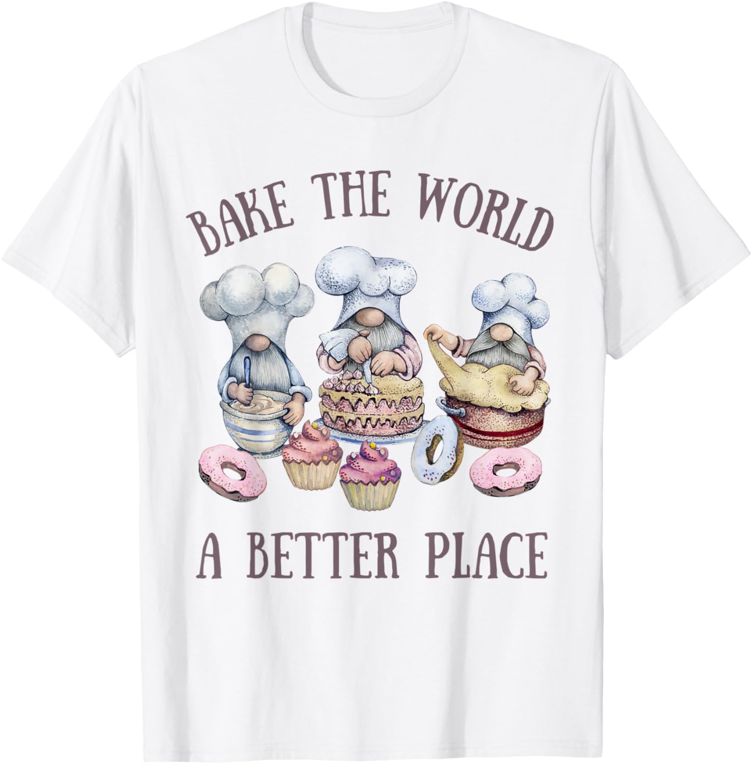Bake the World A Better Place Cottagecore Gnomes Cupcake Apparel | High Search Volume | Daily Wear Essential