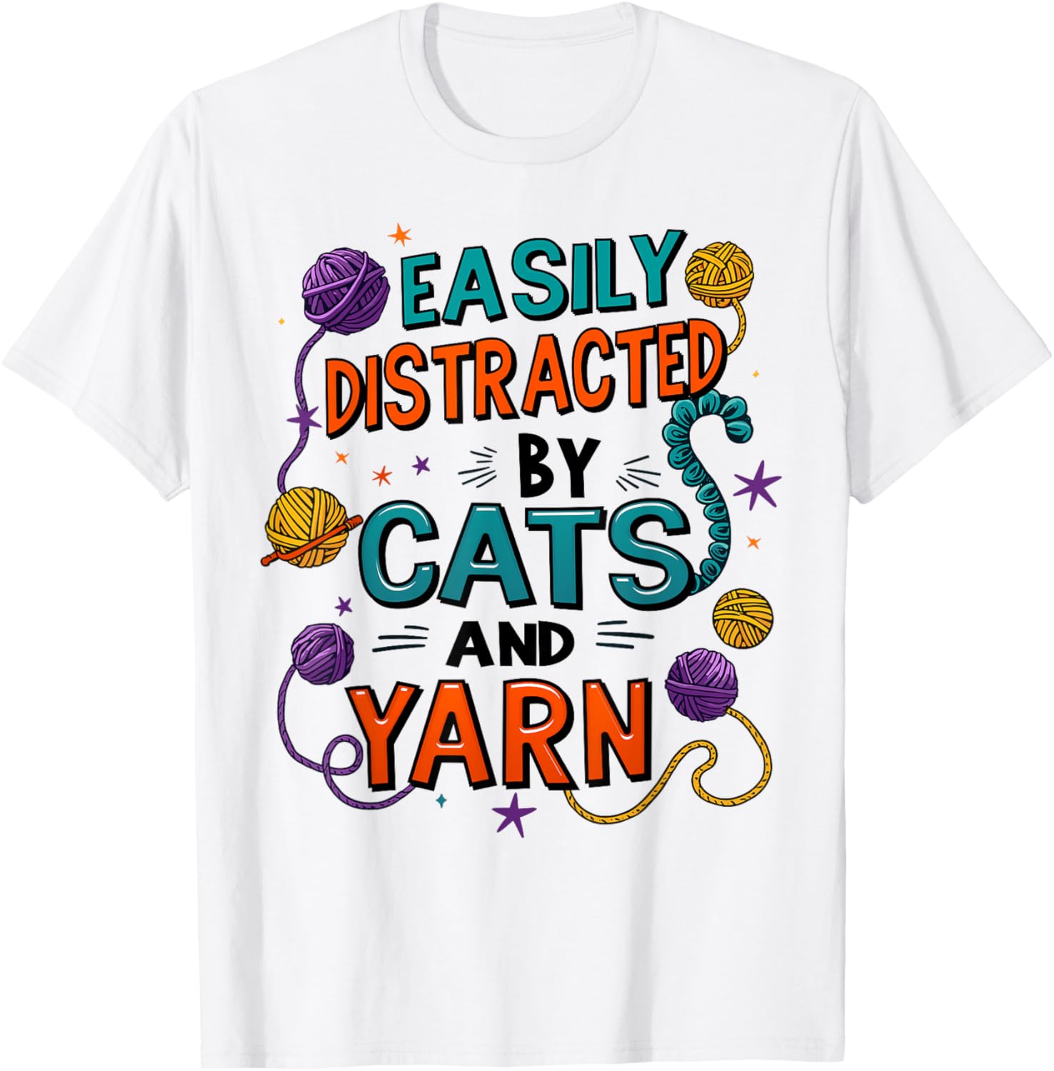 Easily Distracted By Cats And Yarn cat crochet crocheting T-Shirt for Men Women Kids T-Shirt | Viral US Pick | High C...