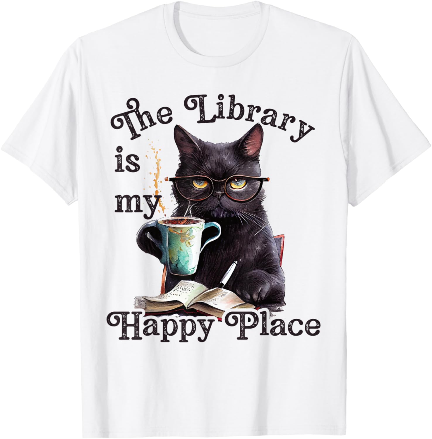The Library Is My Happy Place Cat Teacher T-Shirt for Men Women Kids T-Shirt | Top Conversion Title | High CTR Boost