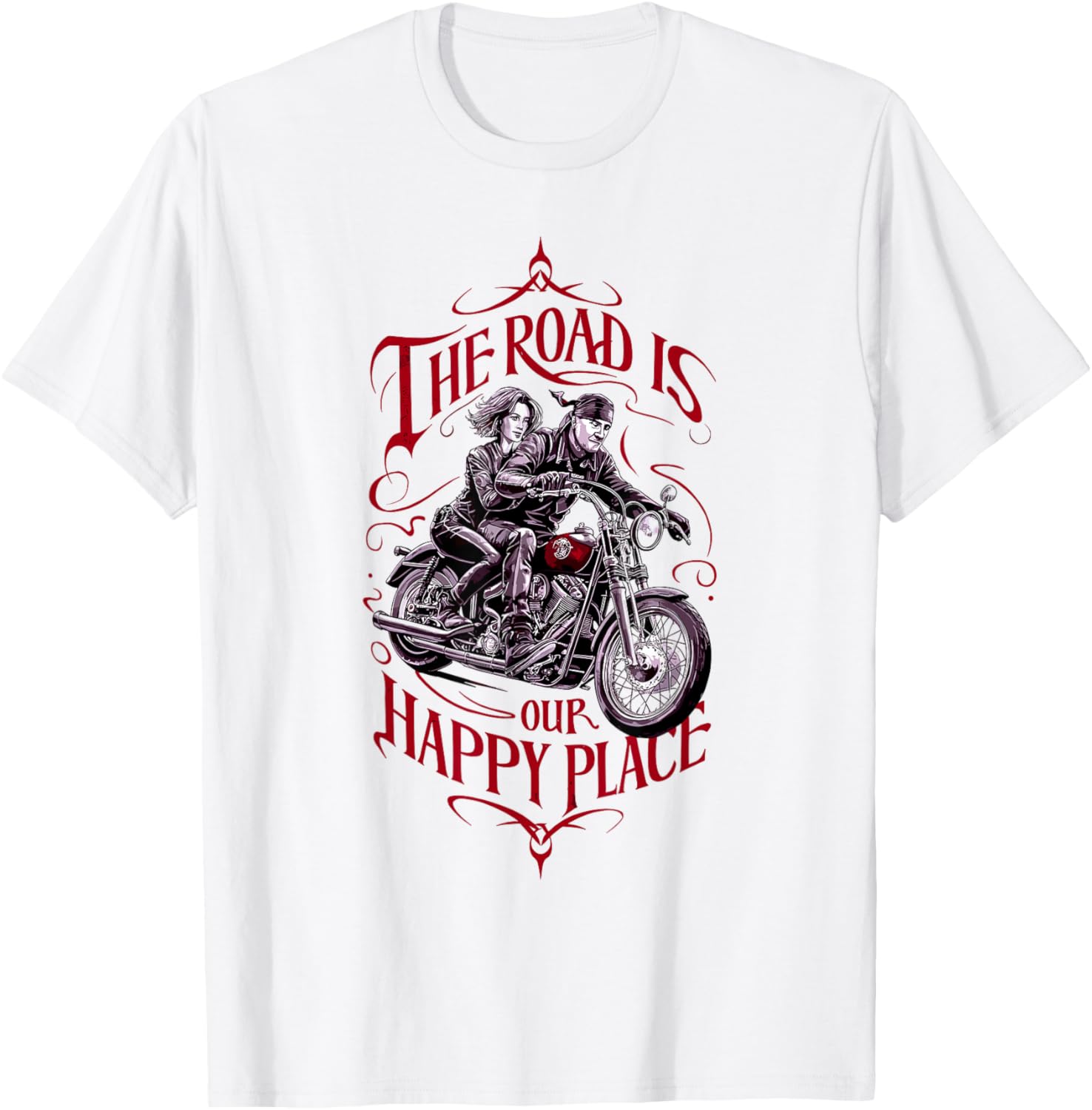 For Bikers THE ROAD IS OUR HAPPY PLACE Biker Wife Apparel | High Search Volume | Aesthetic Casual Look