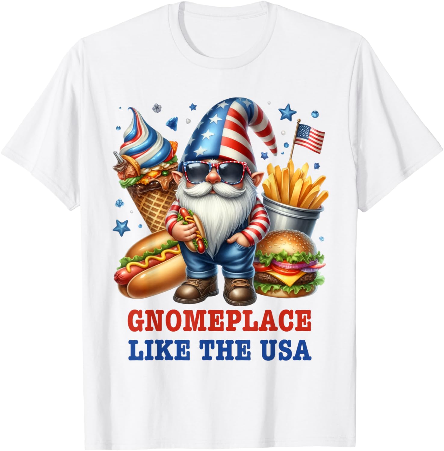 American Gnome Place Like the USA Hotdog, Fries, Hamburger Apparel | Top Conversion Title | Customer Favorite