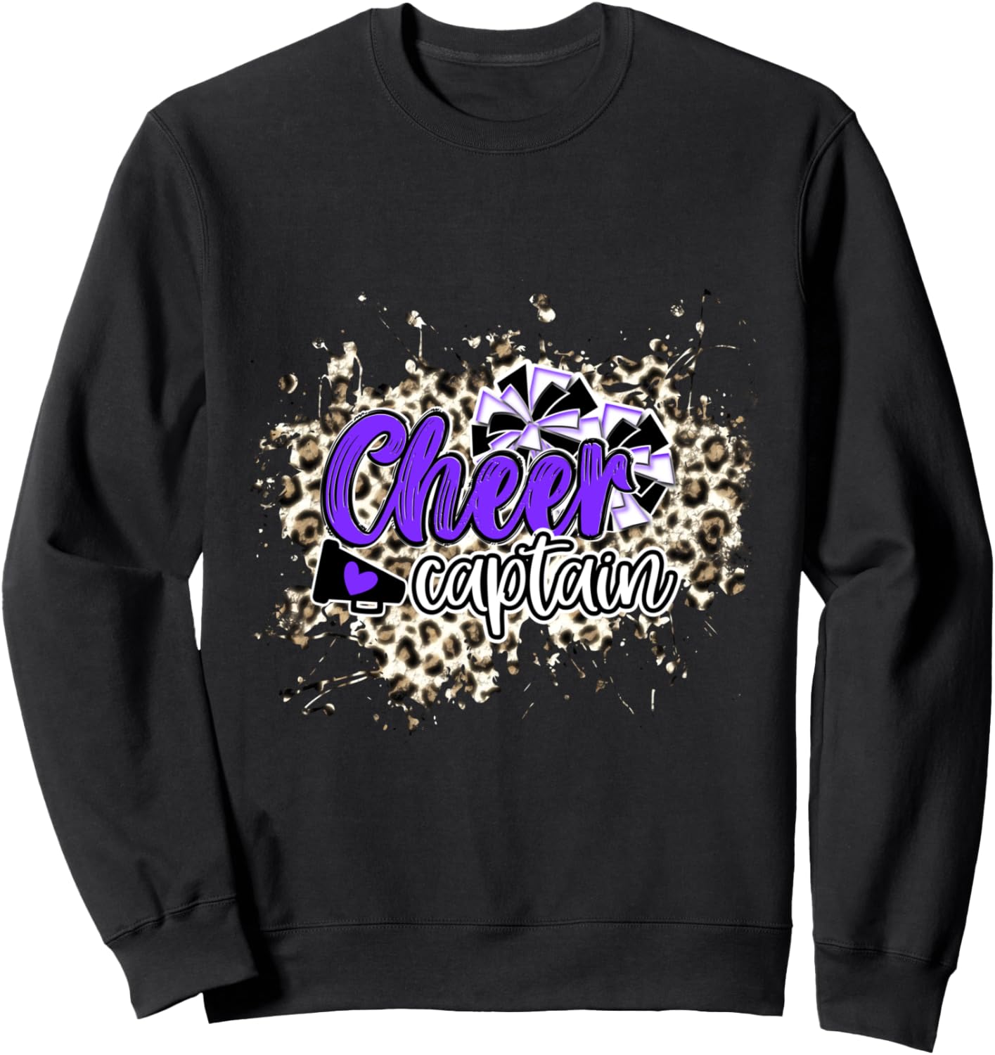 Cheer Captain Purple Leopard Cheetah Splash Pom Poms Sweatshirt T Shirt High Search Demand Gift Ready