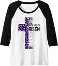 Womens Cute Purple Christian Cheetah Print Easter Verse He Is Risen Raglan Baseball Tee T Shirt Viral TikTok Find Everyd