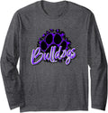Bulldogs Purple Black Cheetah School Sports Fan Team Spirit Long Sleeve Long Sleeve T Shirt Comfort Fit Best Seller Look