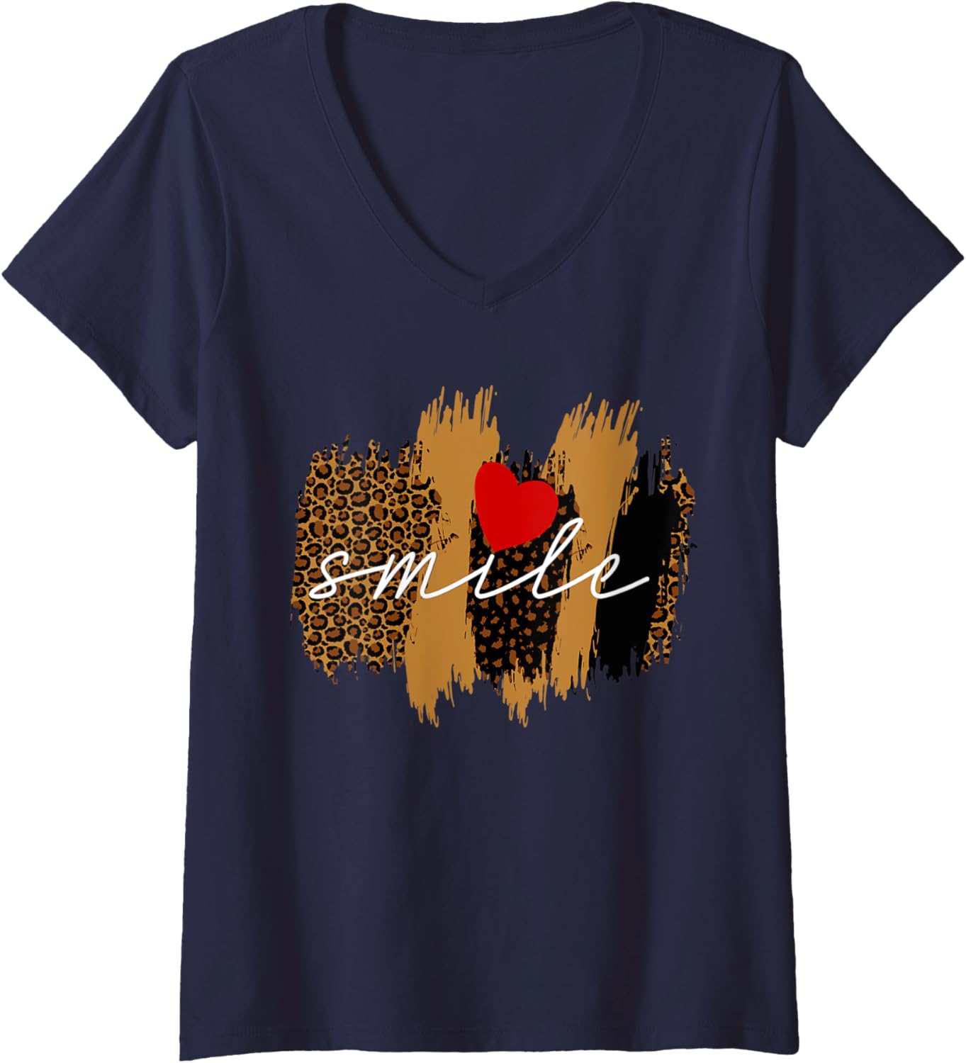 Womens Smile Heart Shirt Trendy Love Leopard Cheetah Animal Print V Neck T Shirt Comfort Fit Gift Ready
