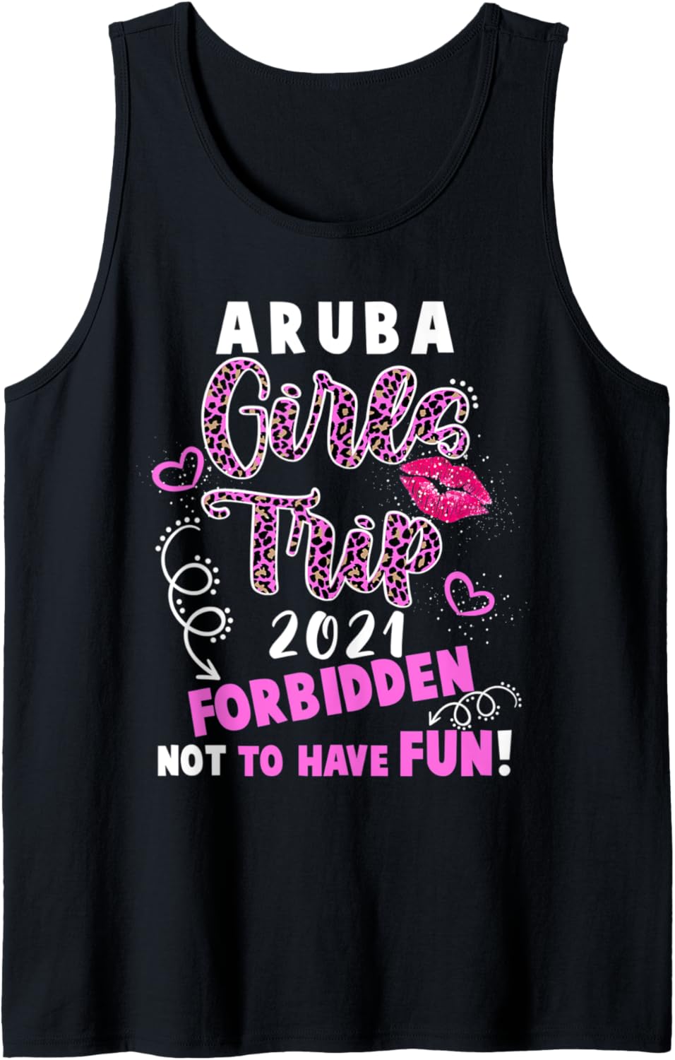 Aruba Girls Trip 2021 Vacation Pink Lips Leopard Print Tank Top Tank Top Comfort Fit Gift Ready