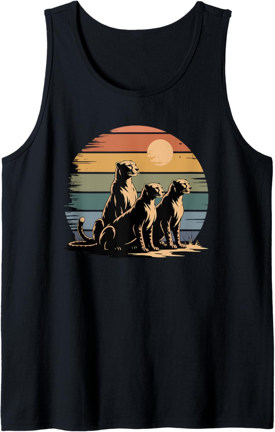 Retro Sunset Cheetah Silhouette Tank Top Tank Top Comfort Fit Best Seller Look