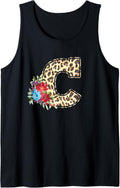 Letter C Initial Leopard Cheetah Print Flowers Watercolor Tank Top Tank Top Comfort Fit Everyday Wear