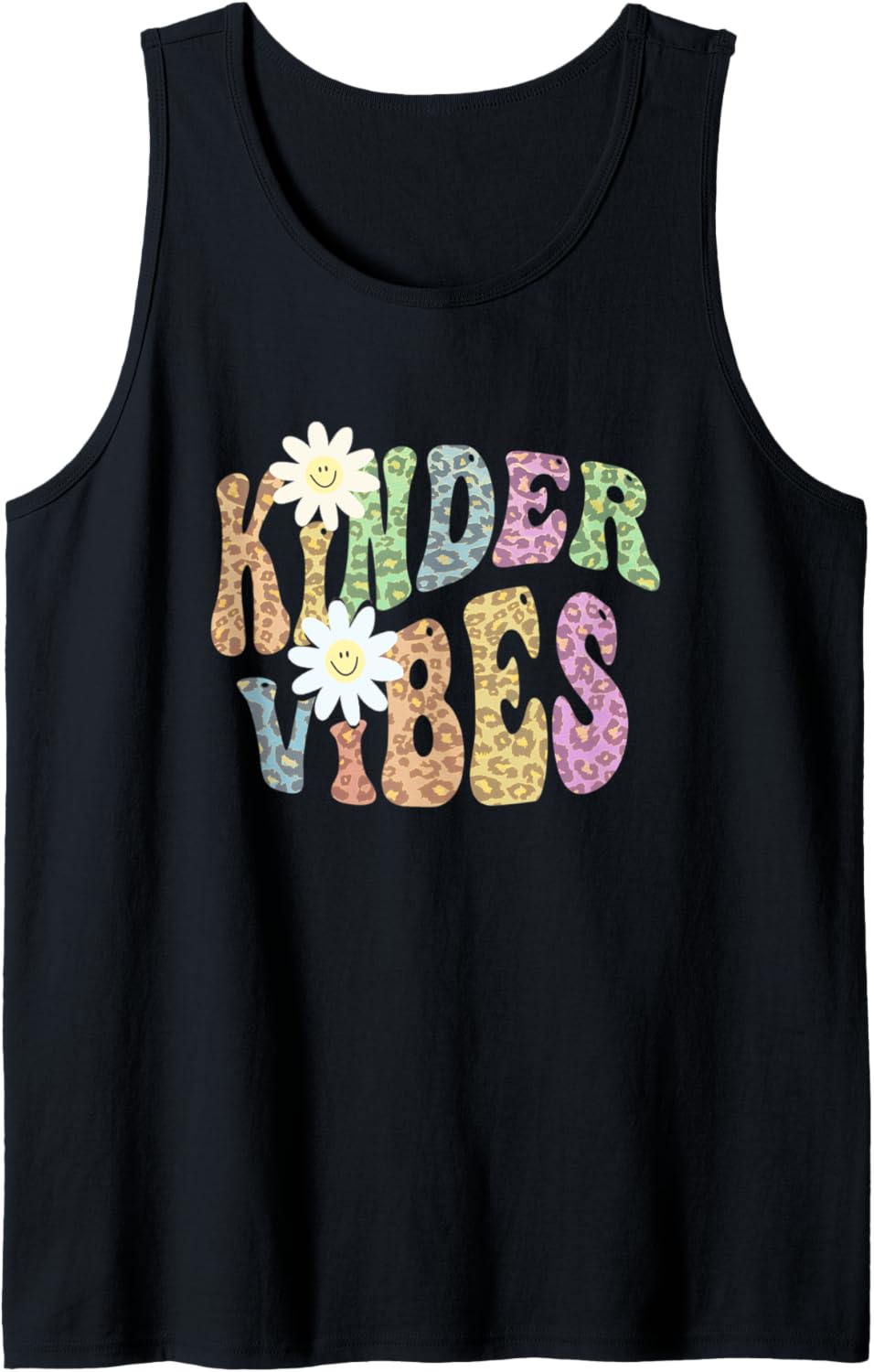 Groovy KINDER VIBES Teacher Leopard Print Kindergarten Retro Tank Top Tank Top Viral TikTok Find Best Seller Look
