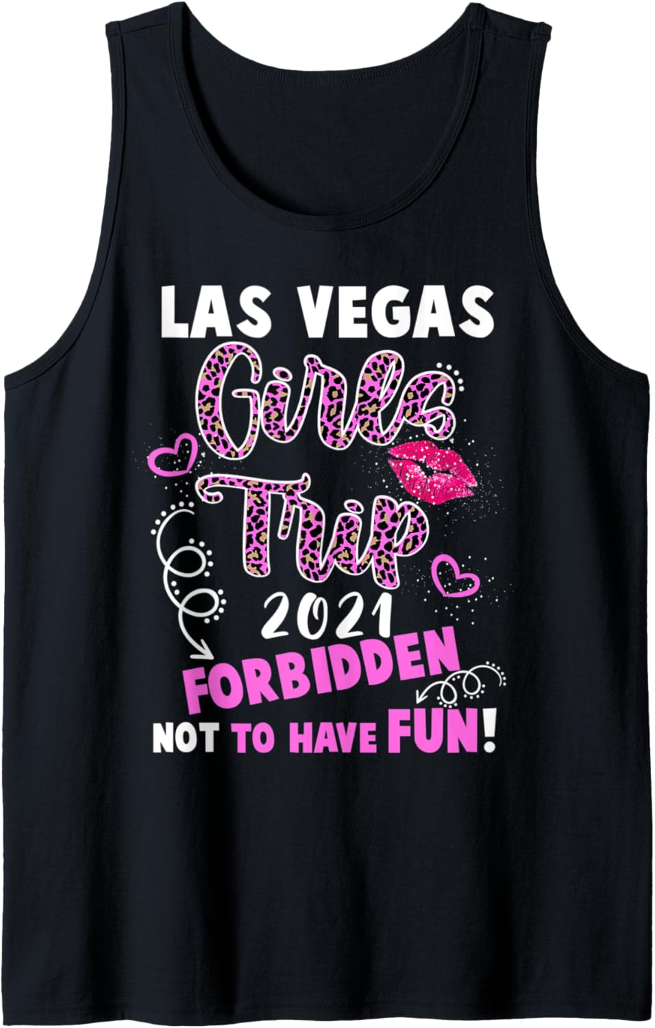 Las Vegas Girls Trip 2021 Vacation Pink Lips Leopard Print Tank Top Tank Top Comfort Fit Best Seller Look