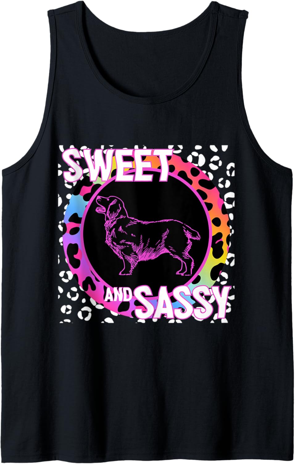 Golden Retriever 90s Nostalgia Rainbow Leopard Print Puppy Tank Top Tank Top Trending US Everyday Wear