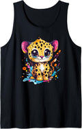Cute Baby Cheetah With Colorful Splashes Tank Top Tank Top Comfort Fit US Top Pick