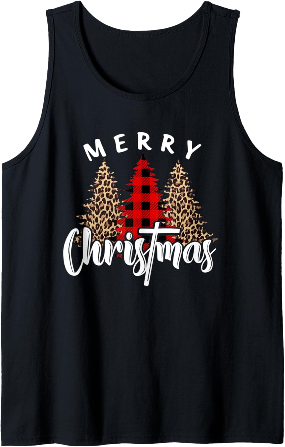 Merry Christmas Cross Buffalo Plaid Leopard Print Trees Tank Top Tank Top High Search Demand Hot Right Now