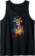 Splash Art Headphones Cheetah Lover Wildlife Safari Cheetahs Tank Top Tank Top Streetwear Style Everyday Wear