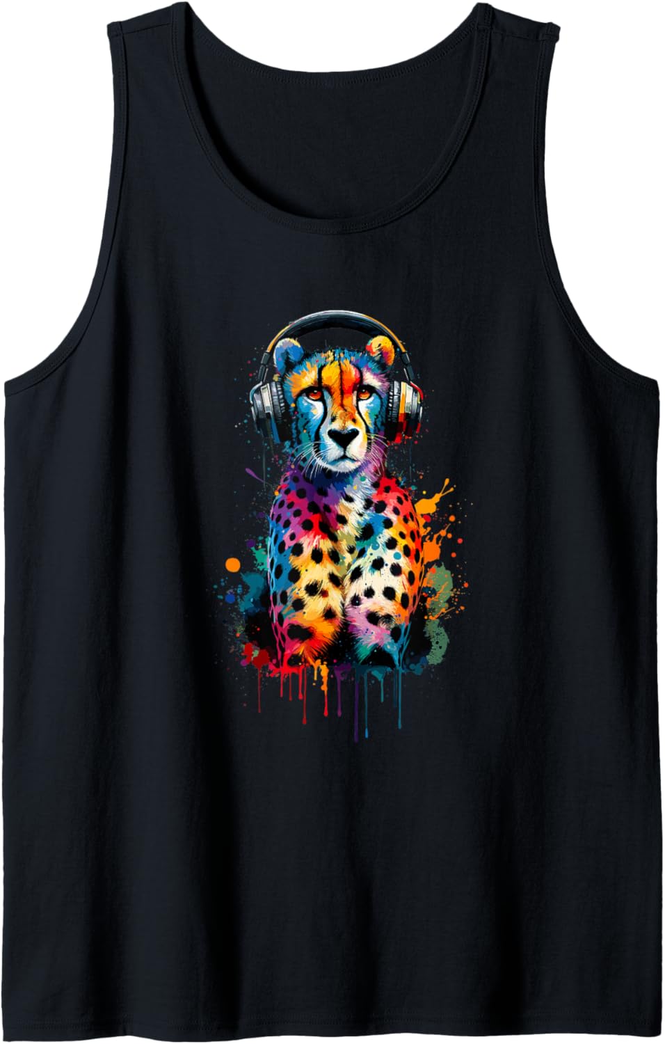 Splash Art Headphones Cheetah Lover Wildlife Safari Cheetahs Tank Top Tank Top Streetwear Style Everyday Wear