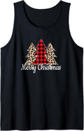 Merry Christmas Trees with Cheetah Print Buffalo Check Plaid Tank Top Tank Top Trending US Fan Favorite
