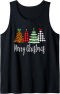 Merry Christmas Trees Buffalo Plaid Leopard Cheetah Print Tank Top Tank Top Trending US Everyday Wear