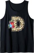 Letter D Initial Leopard Cheetah Print Flowers Watercolor Tank Top Tank Top Viral TikTok Find Fan Favorite