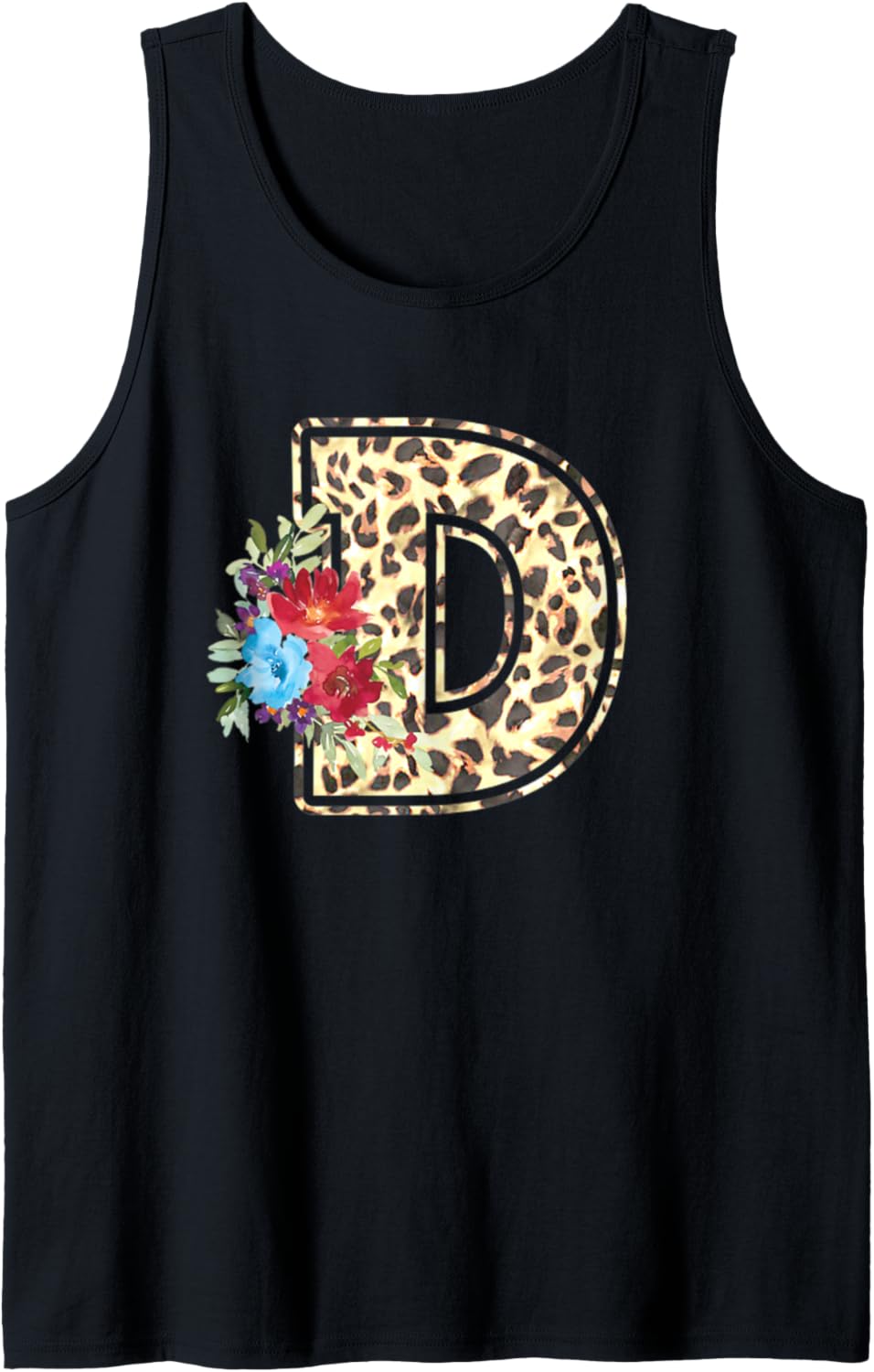 Letter D Initial Leopard Cheetah Print Flowers Watercolor Tank Top Tank Top Viral TikTok Find Fan Favorite