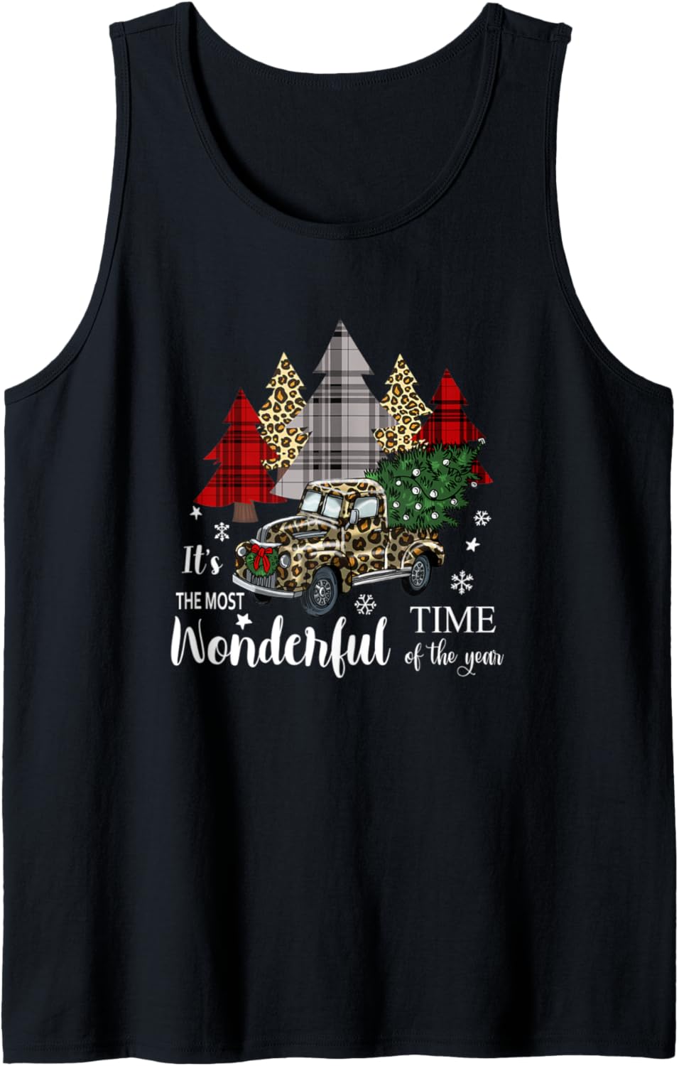 Pickup Truck Hauling Christmas Tree in Leopard Cheetah Print Tank Top Tank Top High Search Demand Everyday Wear