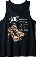 Stepping Into My 75th Birthday Leopard Print Cheetah Heels Tank Top Tank Top Streetwear Style Hot Right Now