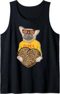 Cool dog holding Cheetah Leopard Print Heart Valentines Day Tank Top Tank Top Streetwear Style Best Seller Look