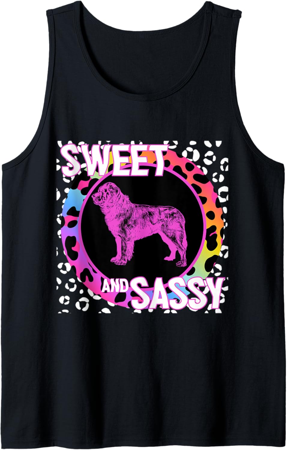 Newfoundland Newfie Dog 90s Nostalgia Rainbow Leopard Print Tank Top Tank Top Viral TikTok Find Fan Favorite