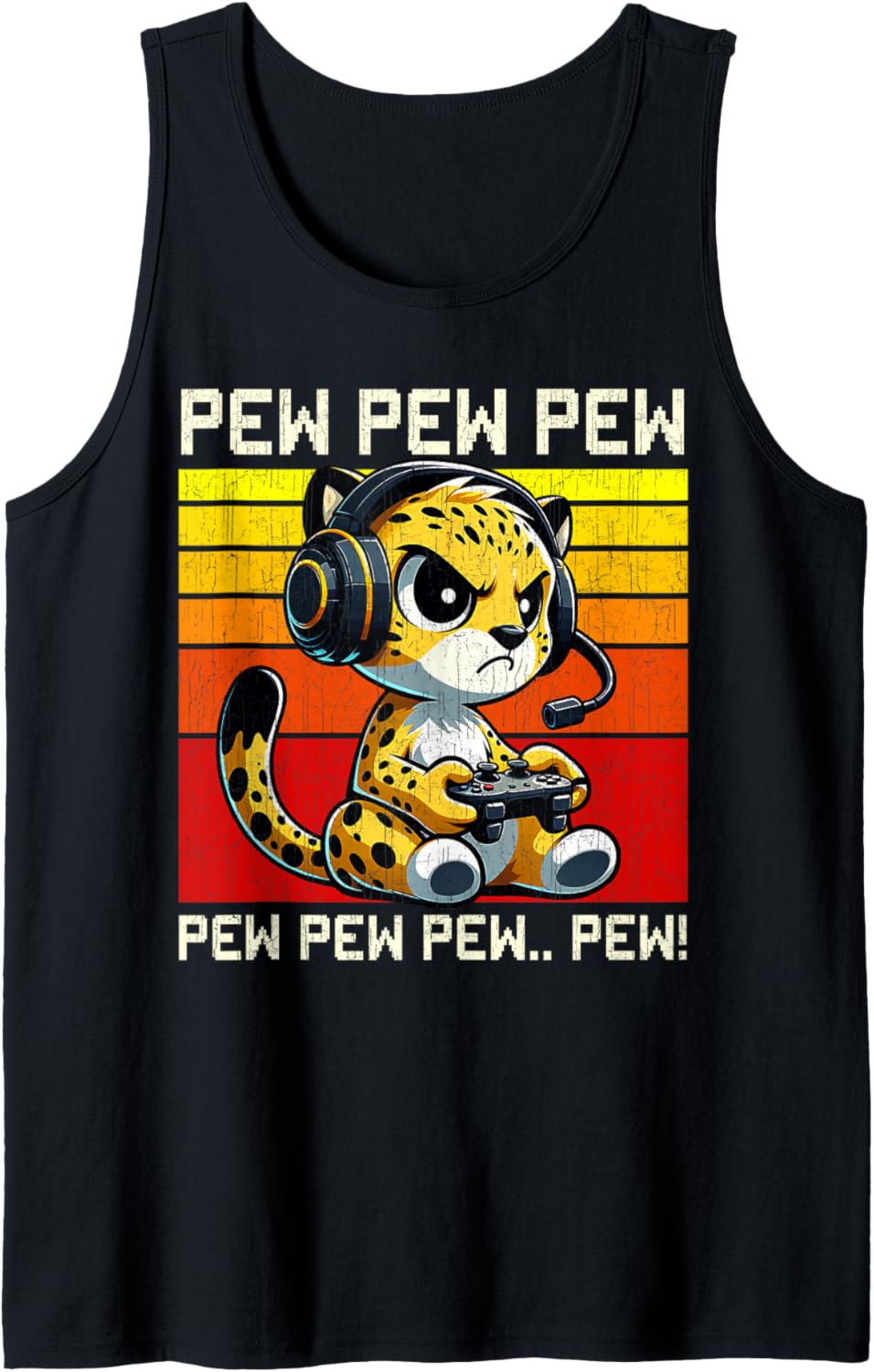 Cheetah Gamer Pew Funny Video Games Vintage Boys Men Girls Tank Top Tank Top Comfort Fit Everyday Wear