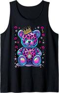 Cute Colorful Cheetah Print Bear with Kisses Tank Top Tank Top Comfort Fit Everyday Wear