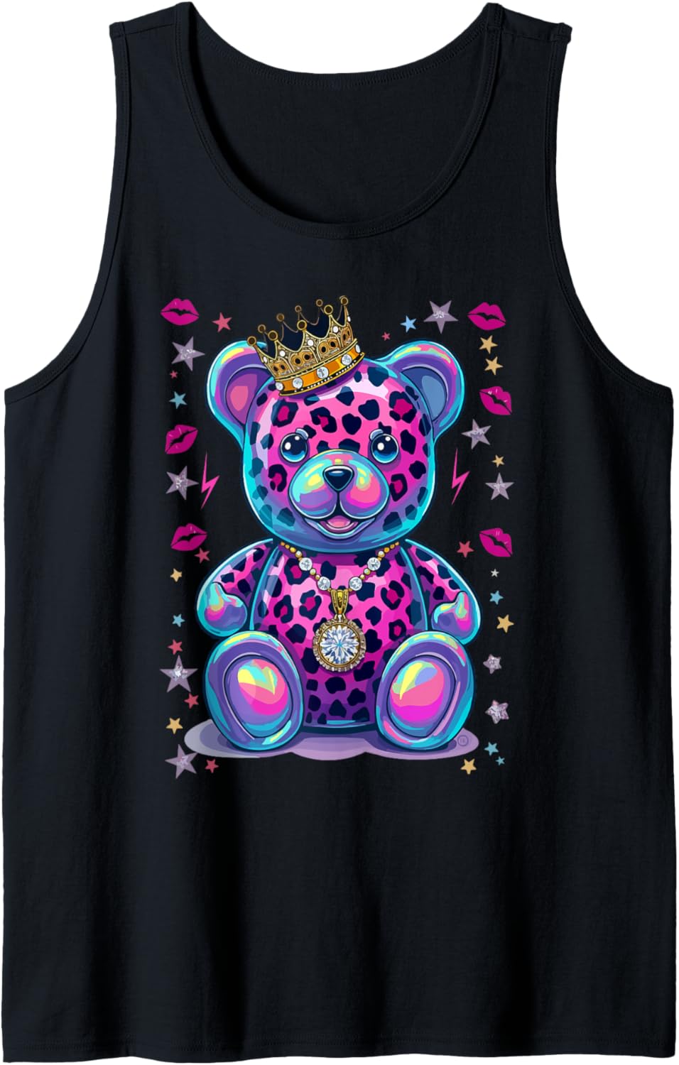 Cute Colorful Cheetah Print Bear with Kisses Tank Top Tank Top Comfort Fit Everyday Wear