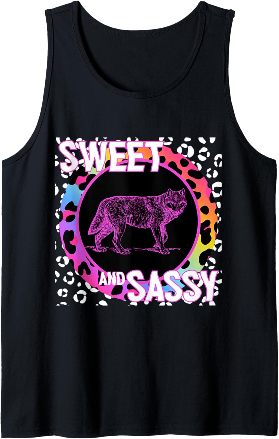 Cute Wolf 90s Nostalgia Rainbow Leopard Print Tropical Tank Top Tank Top Premium Print Hot Right Now