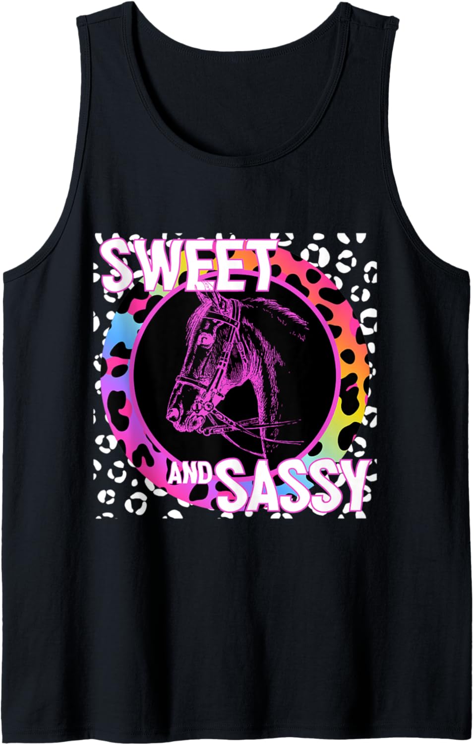 Cute Horse 90s Nostalgia Rainbow Leopard Print Tropical Tank Top Tank Top Premium Print US Top Pick