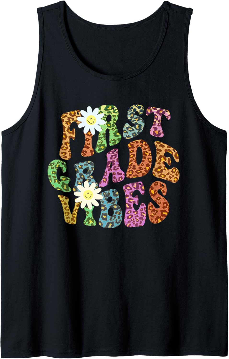 Groovy FIRST GRADE VIBES Teacher Leopard Print 1st Gr Retro Tank Top Tank Top Comfort Fit Fan Favorite