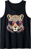 Cheetah Costume Leopard with Sunglasses USA Flag Tank Top Tank Top Trending US Everyday Wear