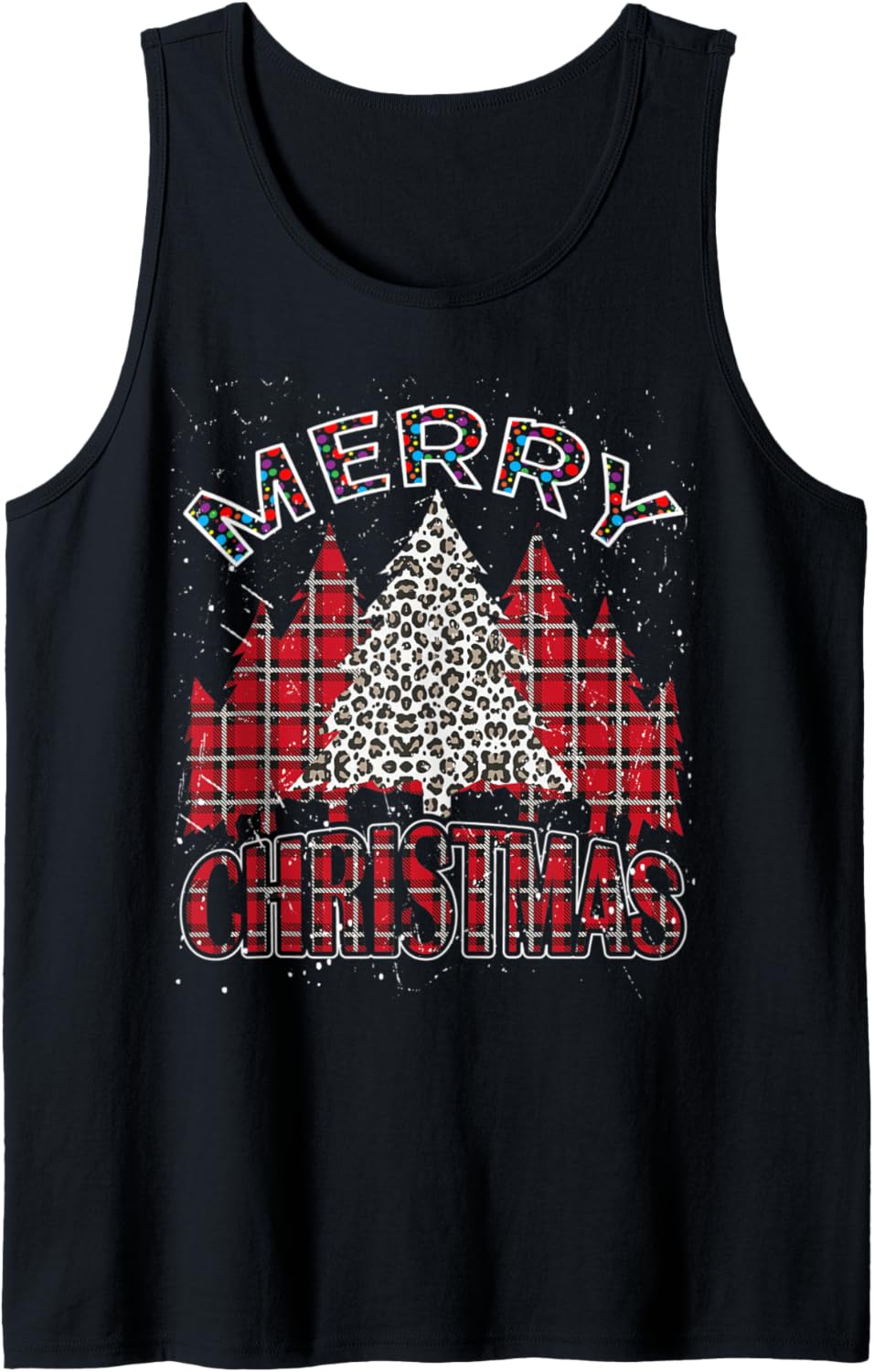 Merry Christmas Trees Red Plaid Leopard Cheetah Print Tank Top Tank Top Streetwear Style Gift Ready
