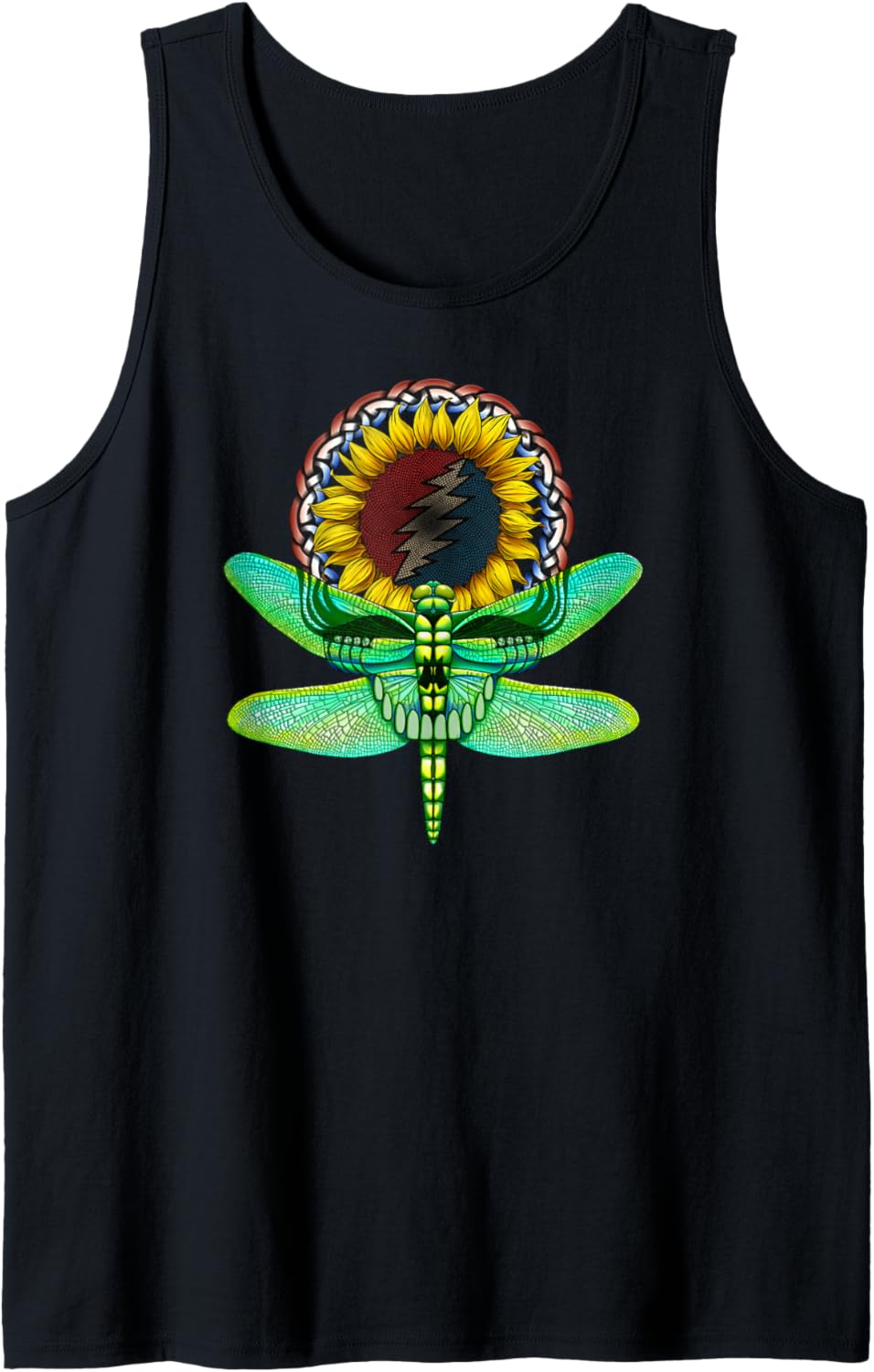 Sunflower and Dragonfly Skull Art Tribute to Michael Everett Tank Top Tank Top | Trending 2025