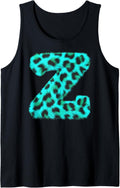 Letter Z Cheetah Leopard Print Blue Initial Zebra Matching Tank Top Tank Top Streetwear Style US Top Pick