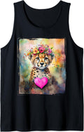 Cute Watercolor Splash Baby Cheetah Leopard Portrait Tank Top Tank Top Streetwear Style US Top Pick