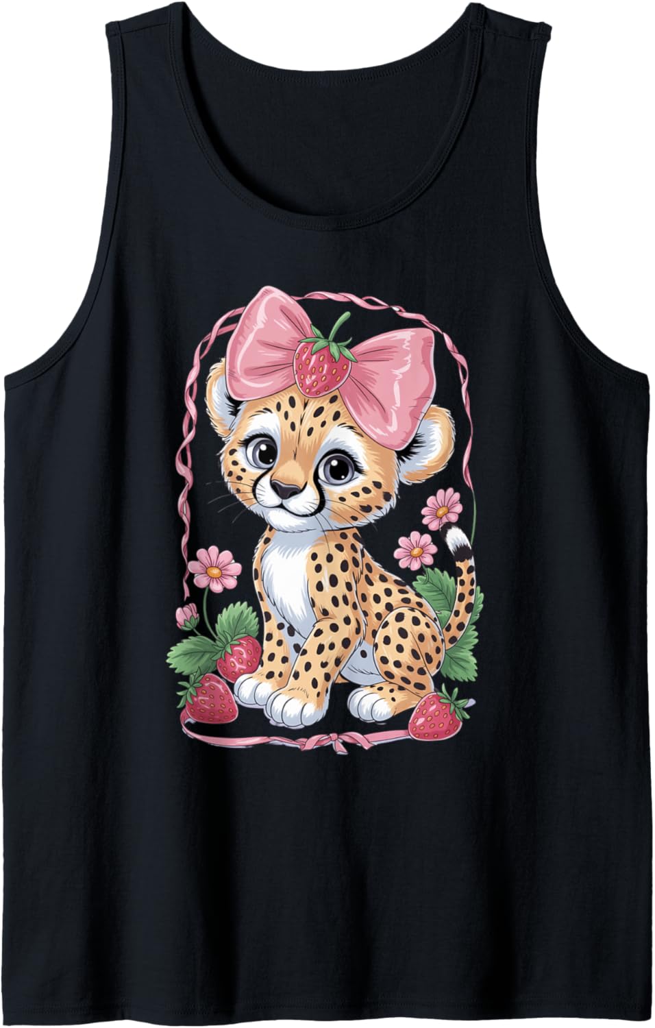 Cheetah Strawberry Coquette Bow Birthday Girl Kids Leopard Tank Top Tank Top Viral TikTok Find Gift Ready