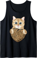 Cute Cat holding Cheetah Leopard Print Heart Valentines Day Tank Top Tank Top Trending US Hot Right Now