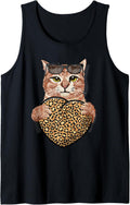 Cool Cat holding Cheetah Leopard Print Heart Valentines Day Tank Top Tank Top Viral TikTok Find Gift Ready