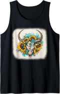 Vintage Western Leopard Cheetah Print Bull Skull Sunflower Tank Top Tank Top High Search Demand Gift Ready